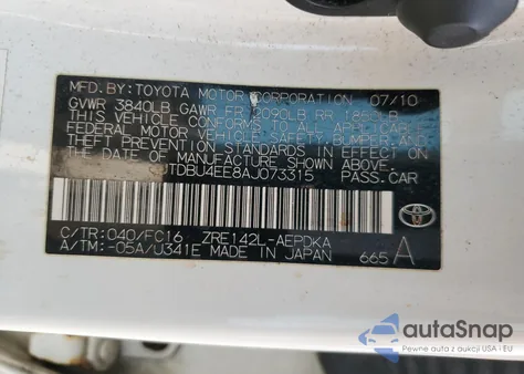 2010 Toyota Corolla Base z USA, uszkodzony, nr VIN JTDBU4EE8AJ073315